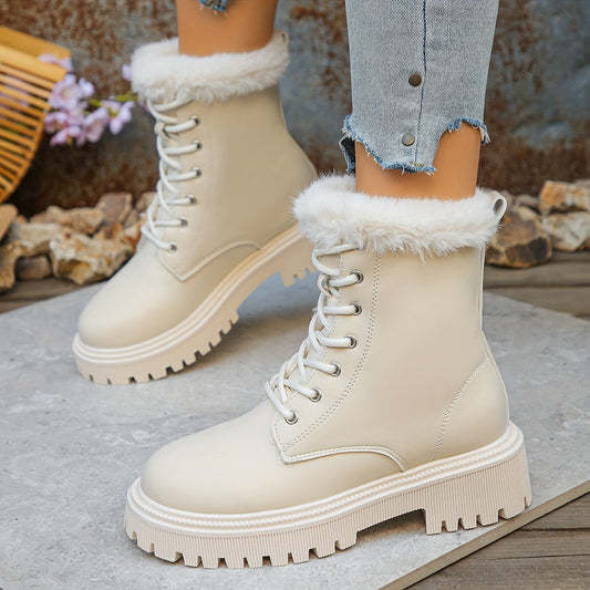 Bottes chunky fourrées à lacets pour femme