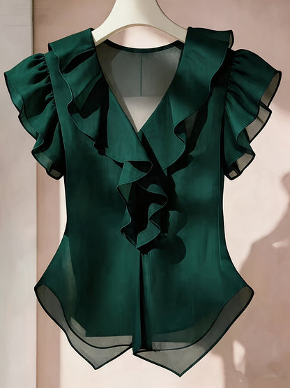 Blouse Femme Élégante à Volants Style Romantique pour Tenue Chic et Bureau
