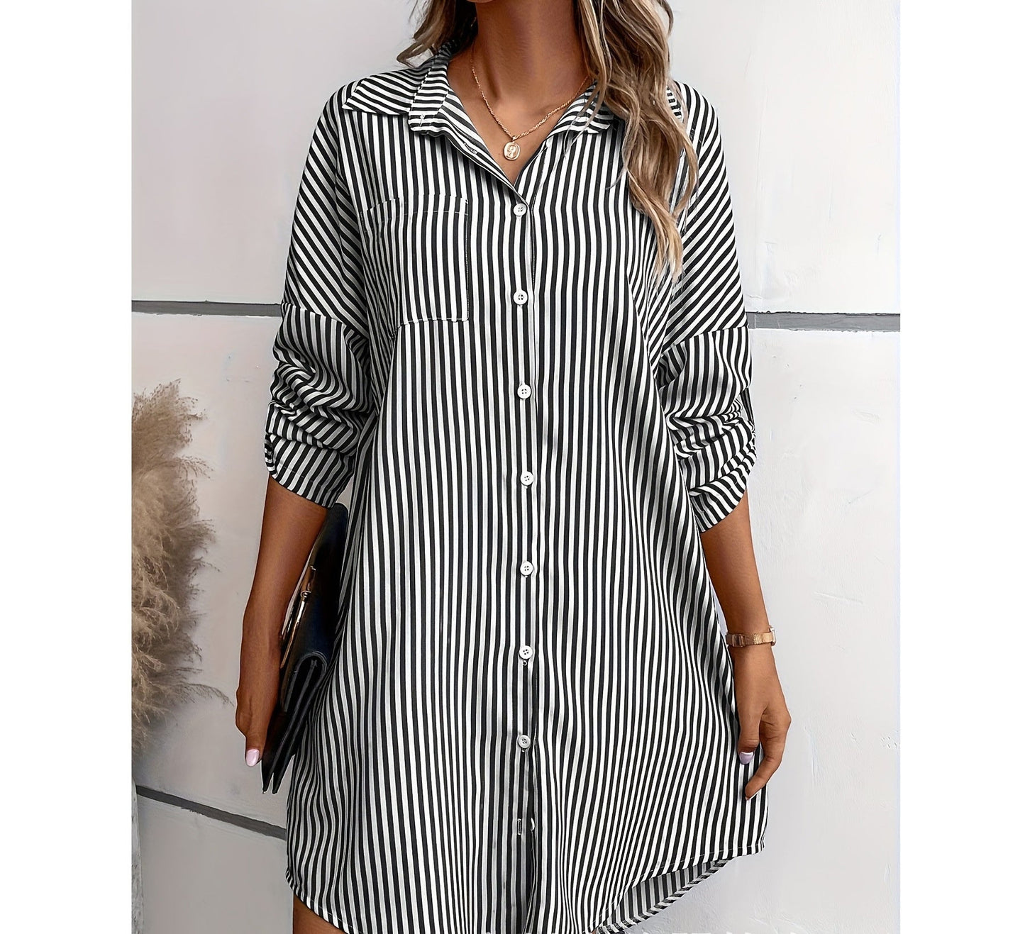 Kate – Vestido camisón casual a rayas con bolsillos