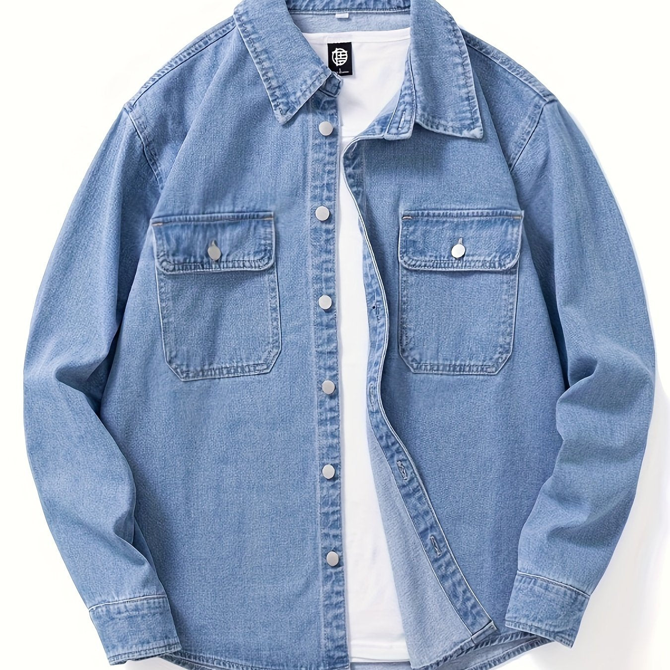 Surchemise Homme Décontractée en Jean à Manches Longues et Poches Poitrine