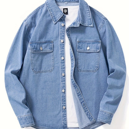 Surchemise Homme Décontractée en Jean à Manches Longues et Poches Poitrine