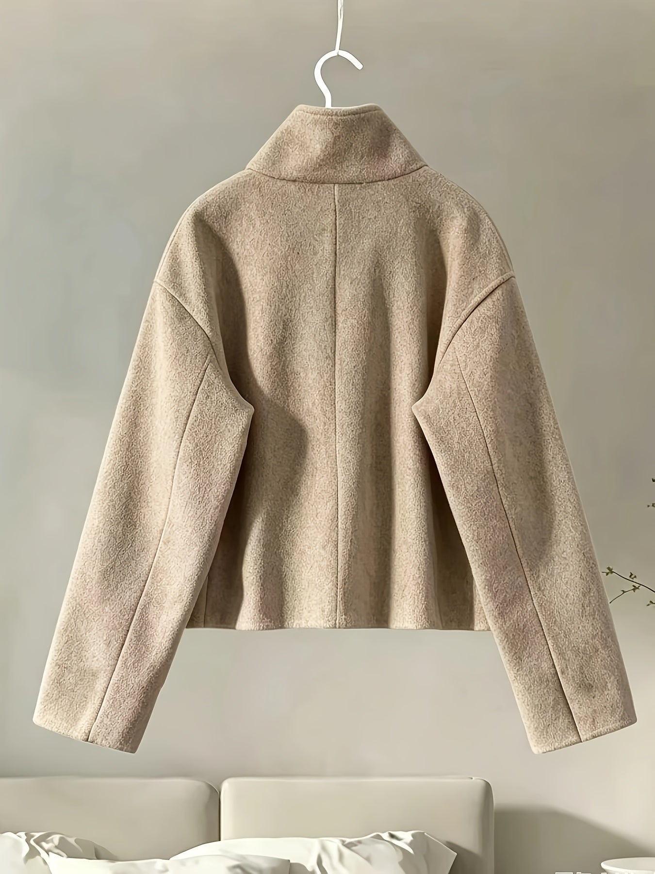 Veste courte femme col montant boutonnée décontractée couleur unie