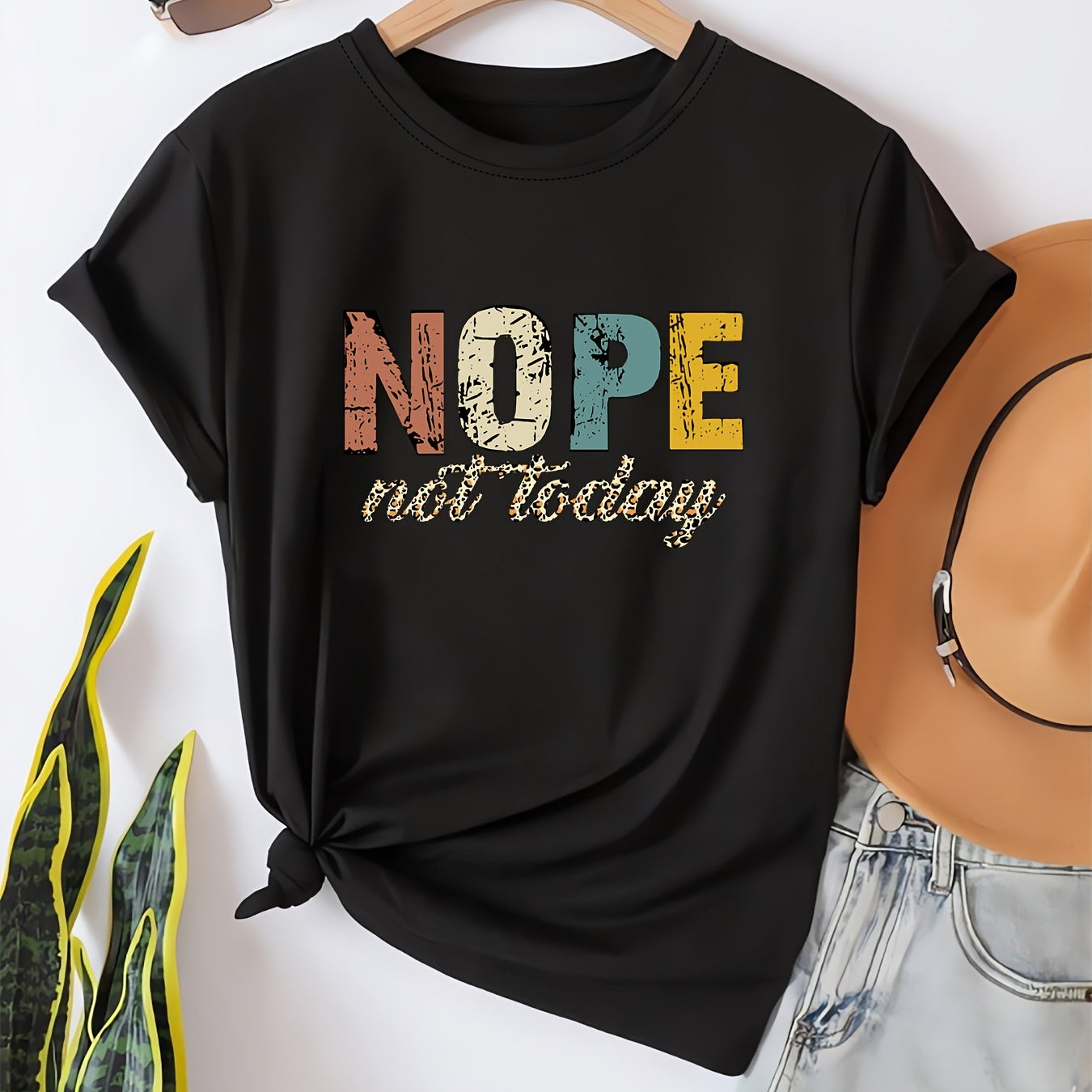 T-shirt graphique décontracté femme slogan humoristique "NOPE not today" style relax