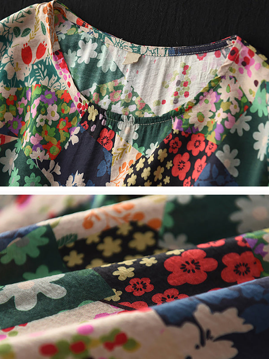 lange vintage jurk voor dames met bloemenprint, bohemien stijl, casual zomer
