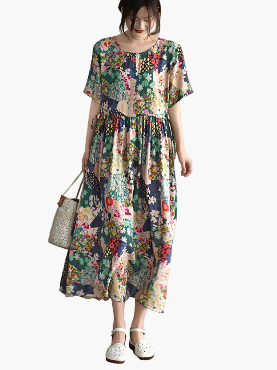 lange vintage jurk voor dames met bloemenprint, bohemien stijl, casual zomer