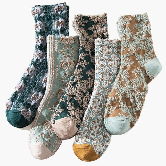 Fancy women's socks bohemian style floral pattern set of 5 pairs