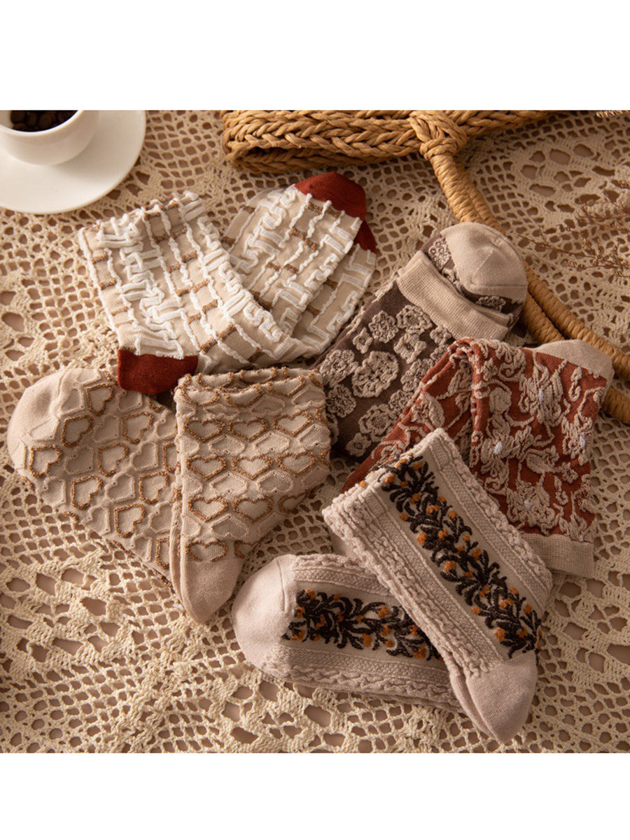 Fancy women's socks bohemian style floral pattern set of 5 pairs