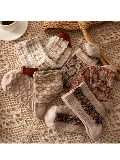 Fancy women's socks bohemian style floral pattern set of 5 pairs