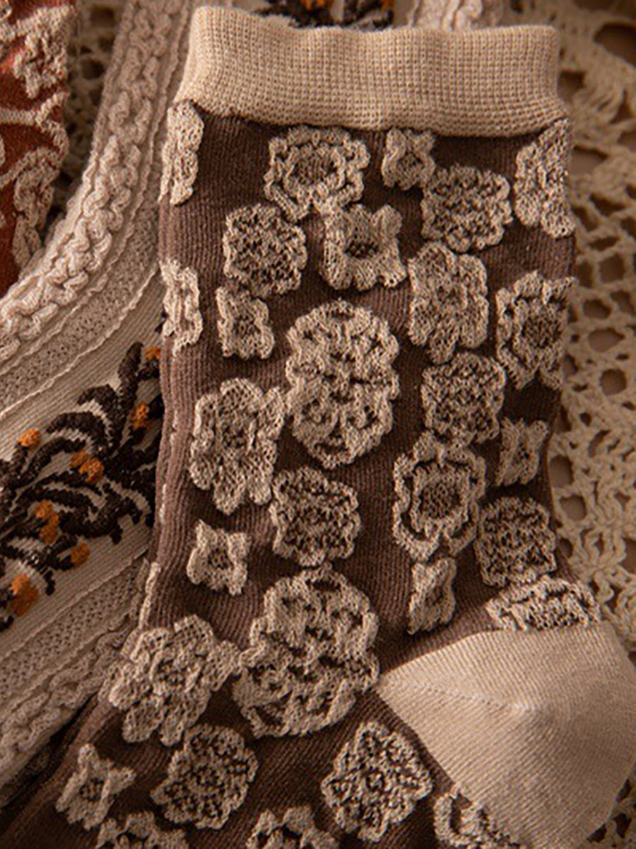 Fancy women's socks bohemian style floral pattern set of 5 pairs