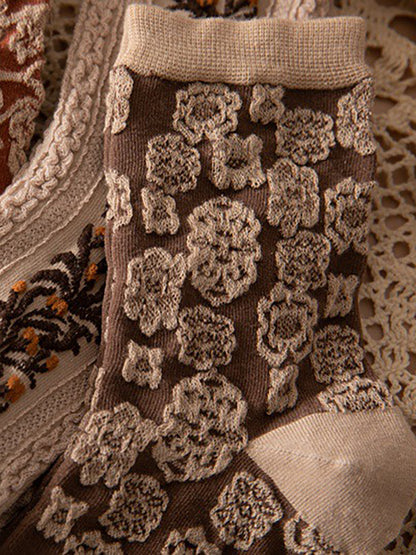 Fancy women's socks bohemian style floral pattern set of 5 pairs