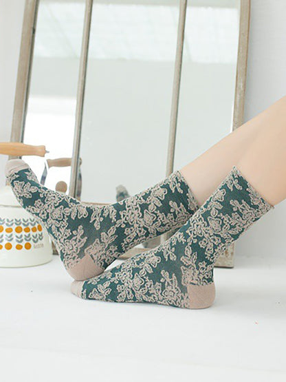 Fancy women's socks bohemian style floral pattern set of 5 pairs