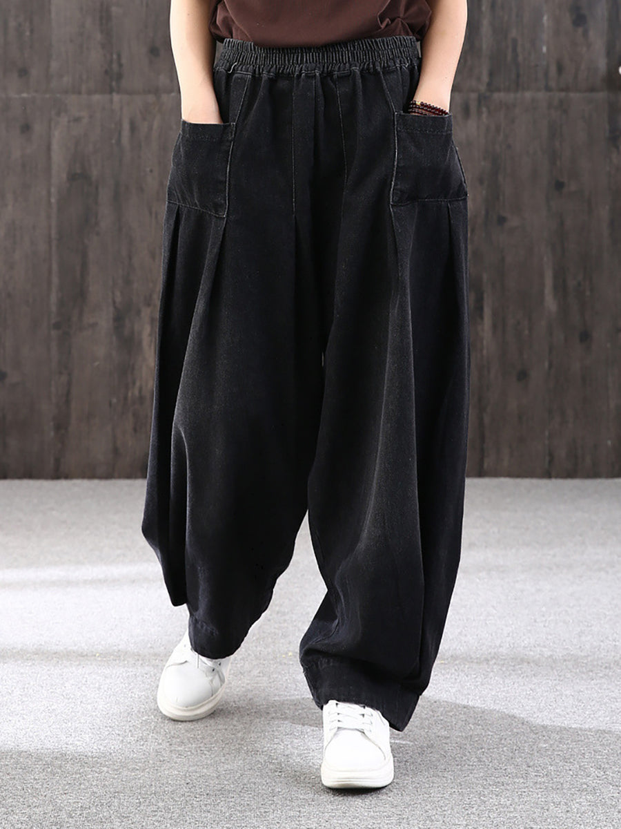 Pantalon large décontracté pour femme style streetwear avec poches, taille élastique, idéal pour un look urbain tendance