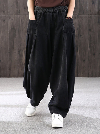 Pantalon large décontracté pour femme style streetwear avec poches, taille élastique, idéal pour un look urbain tendance