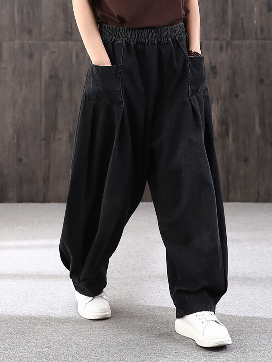 Pantalon large décontracté pour femme style streetwear avec poches, taille élastique, idéal pour un look urbain tendance