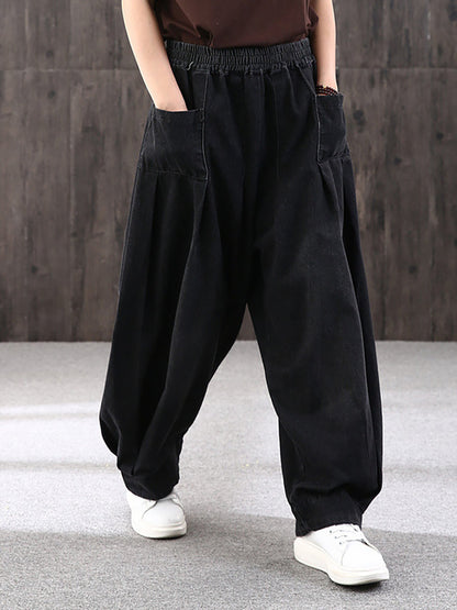 Pantalon large décontracté pour femme style streetwear avec poches, taille élastique, idéal pour un look urbain tendance