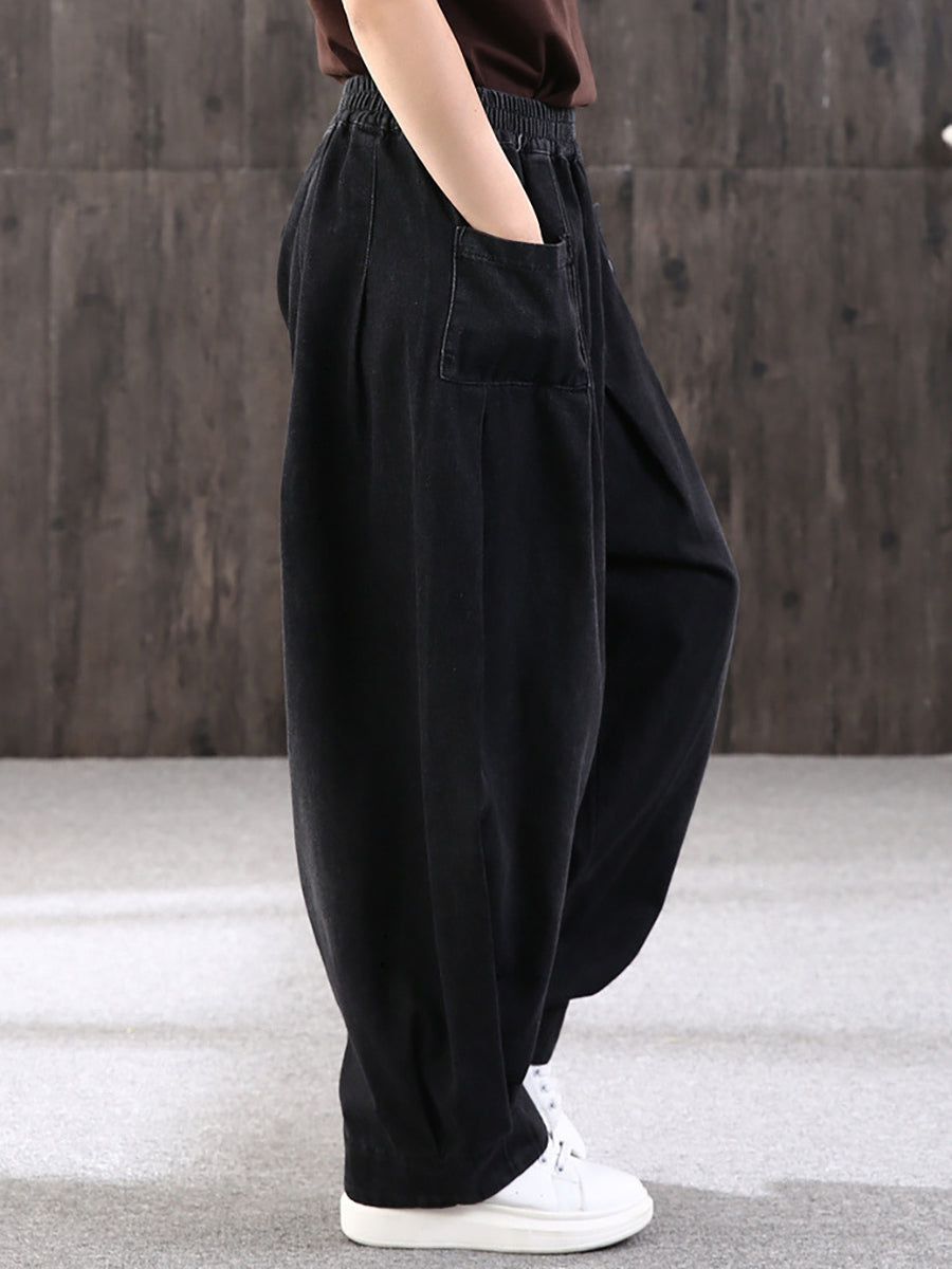 Pantalon large décontracté pour femme style streetwear avec poches, taille élastique, idéal pour un look urbain tendance