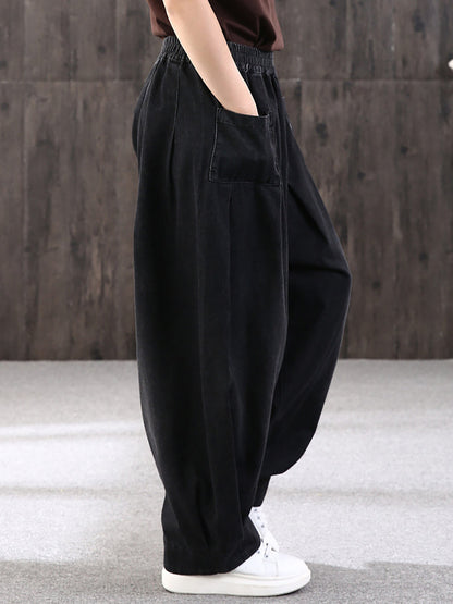 Pantalon large décontracté pour femme style streetwear avec poches, taille élastique, idéal pour un look urbain tendance
