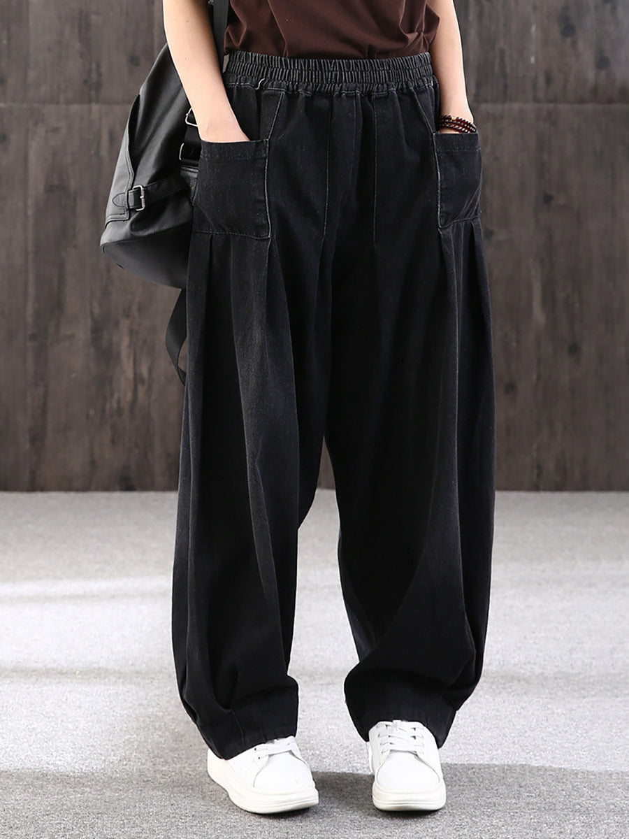 Pantalon large décontracté pour femme style streetwear avec poches, taille élastique, idéal pour un look urbain tendance
