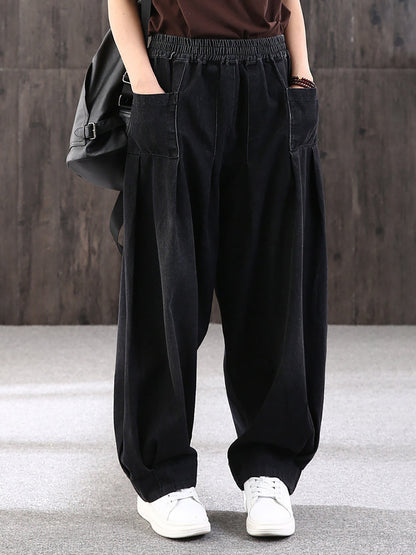 Pantalon large décontracté pour femme style streetwear avec poches, taille élastique, idéal pour un look urbain tendance