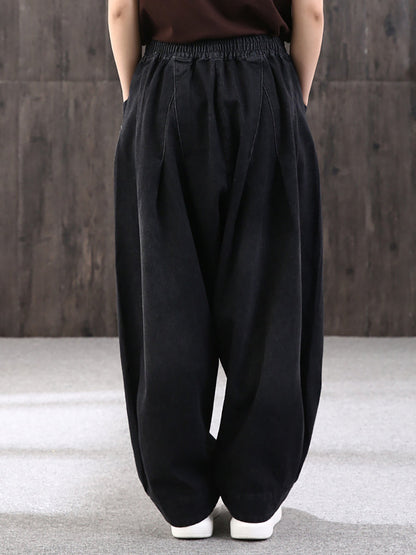 Pantalon large décontracté pour femme style streetwear avec poches, taille élastique, idéal pour un look urbain tendance