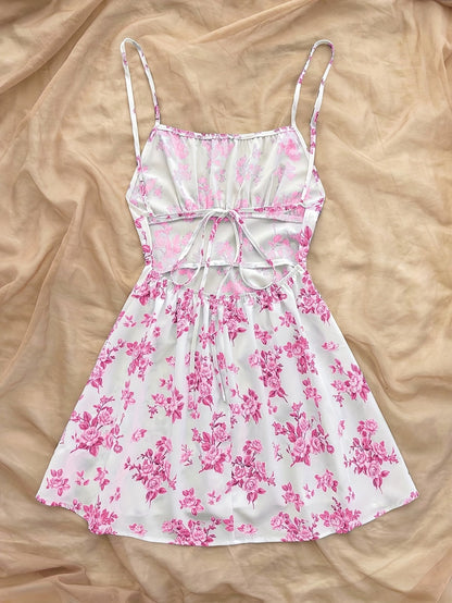 Abito estivo femminile stile elegante a fiori, taglio a trapezio, uso quotidiano o occasione speciale