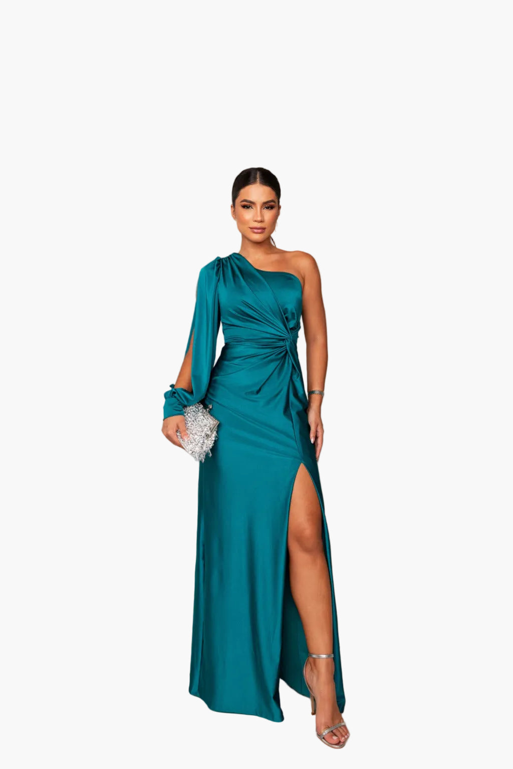 Abito da sera donna monospalla elegante stile drappeggiato per evento e cerimonia