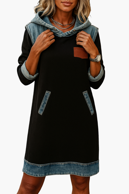 Robe décontractée style sweat à capuche avec détails en denim pour femme