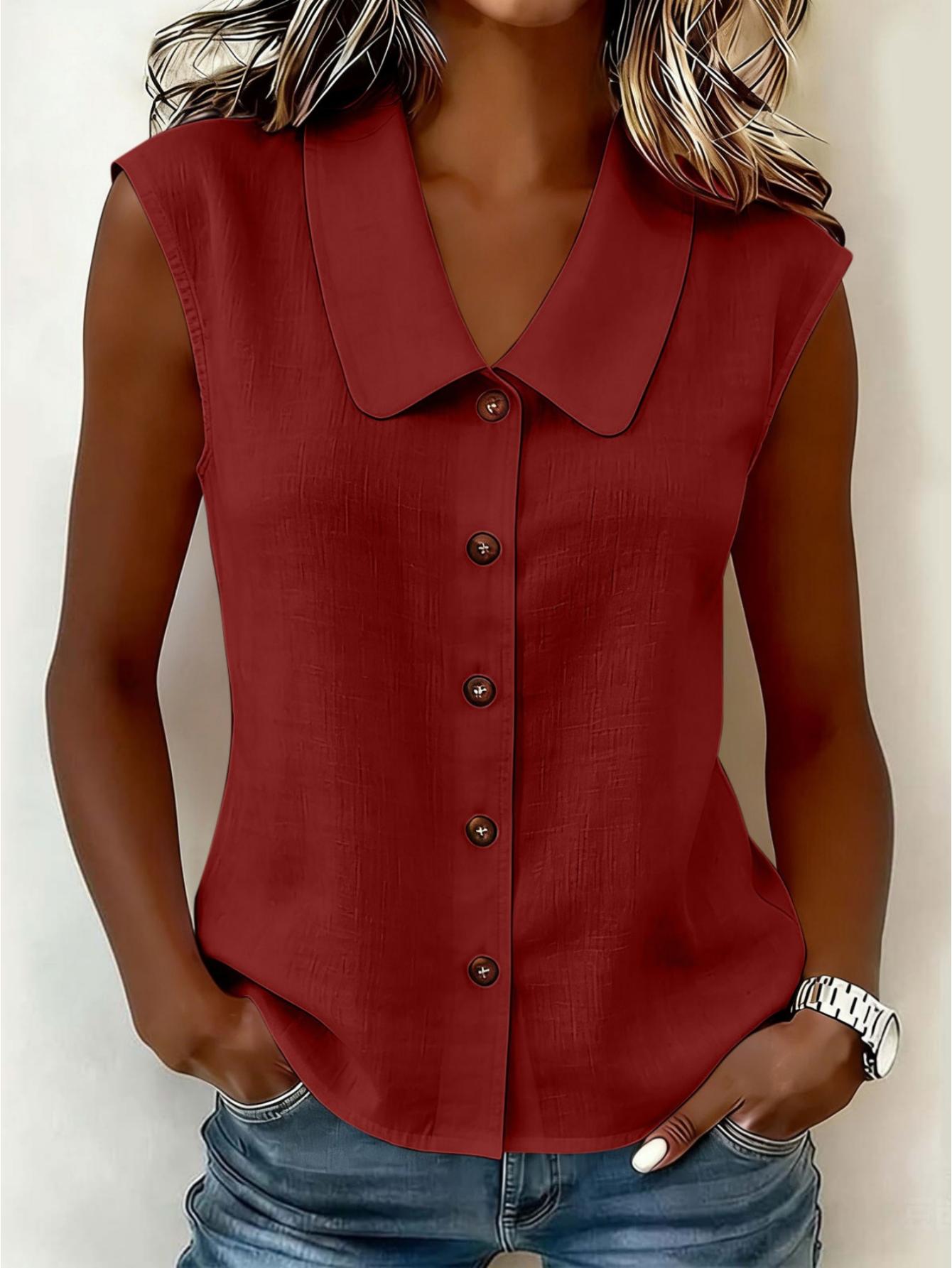 Chemisier sans manches à col Claudine pour femme, style décontracté chic, idéal pour le printemps et l'été