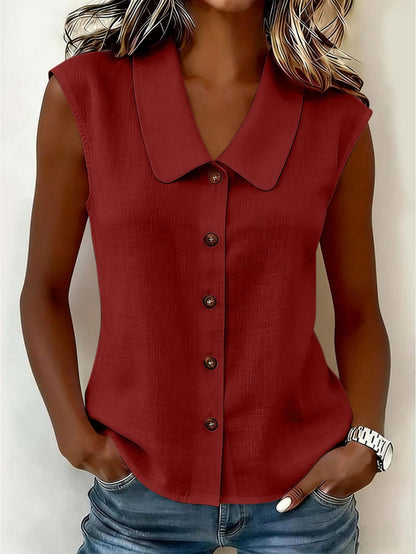 Chemisier sans manches à col Claudine pour femme, style décontracté chic, idéal pour le printemps et l'été