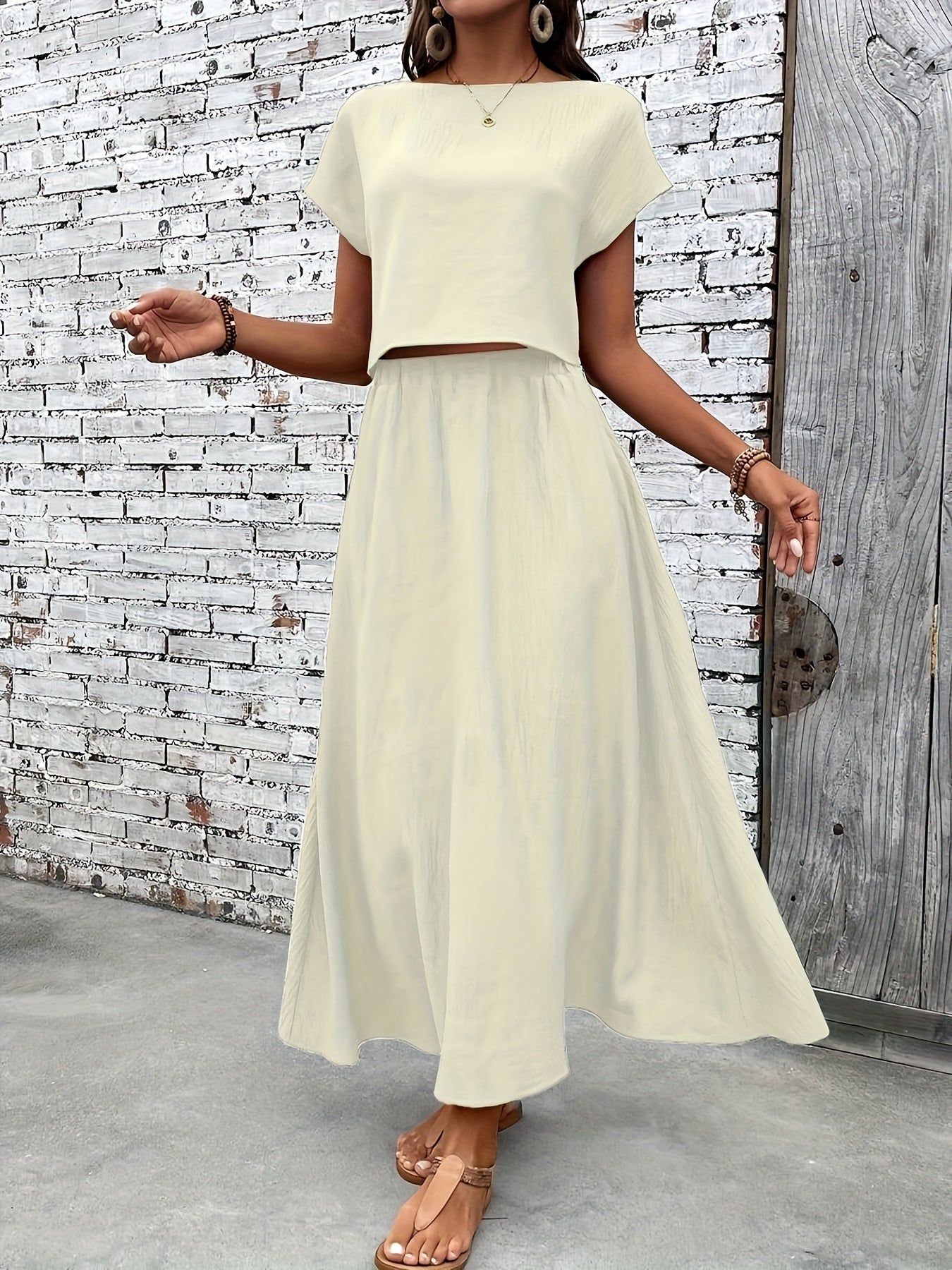 Ensemble deux pièces femme chic style bohème – Top court et jupe longue fluide