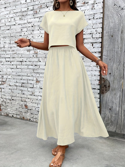 Ensemble deux pièces femme chic style bohème – Top court et jupe longue fluide