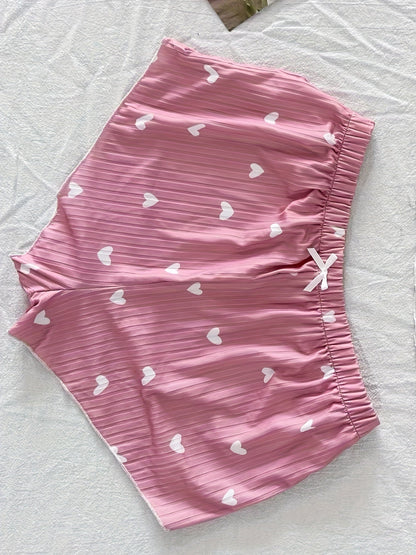 Pyjama d'été femme deux pièces style mignon à cœurs, ensemble débardeur et short, confortable pour la nuit