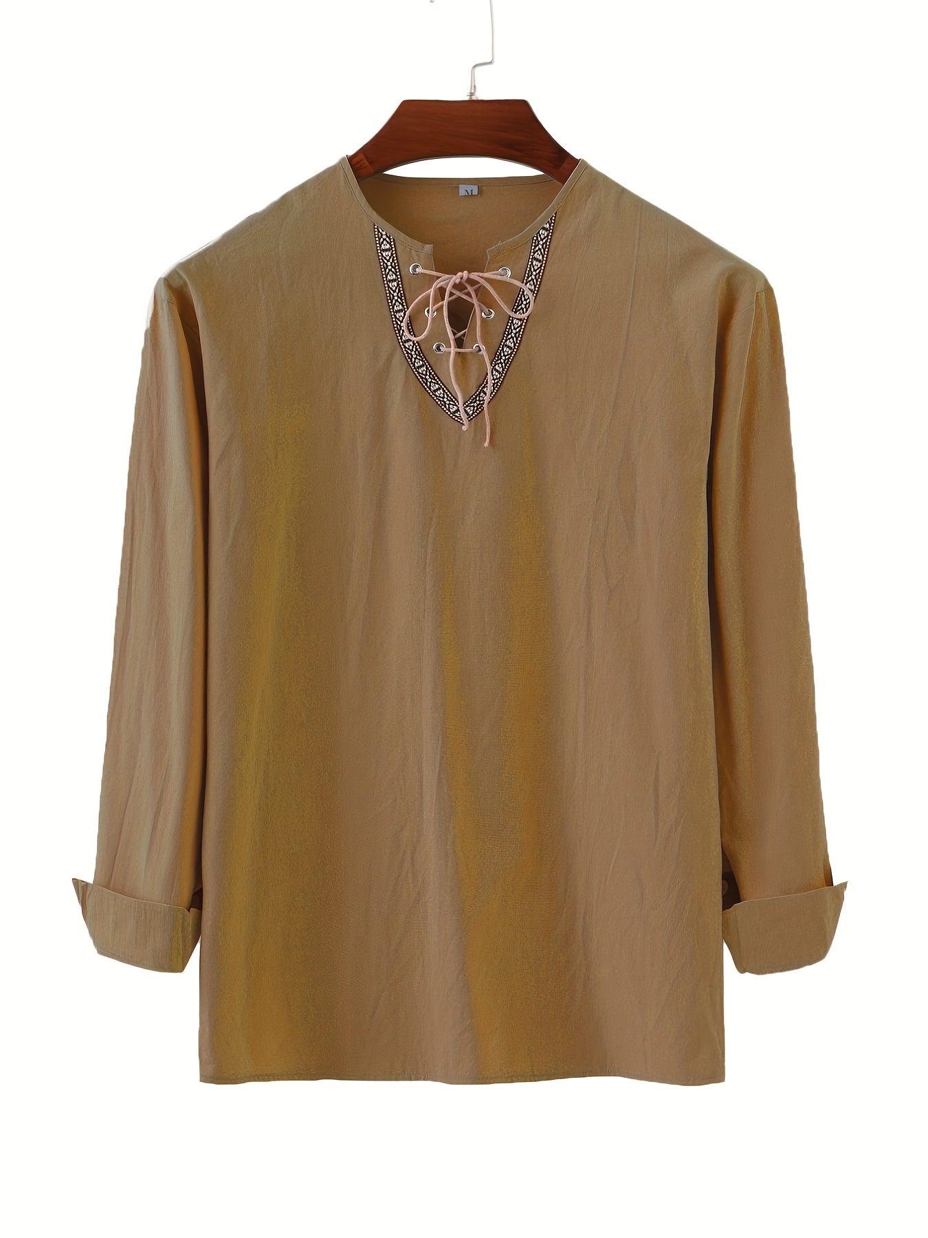Vintage skjorte med snøret krave til mænd - afslappet og elegant stil