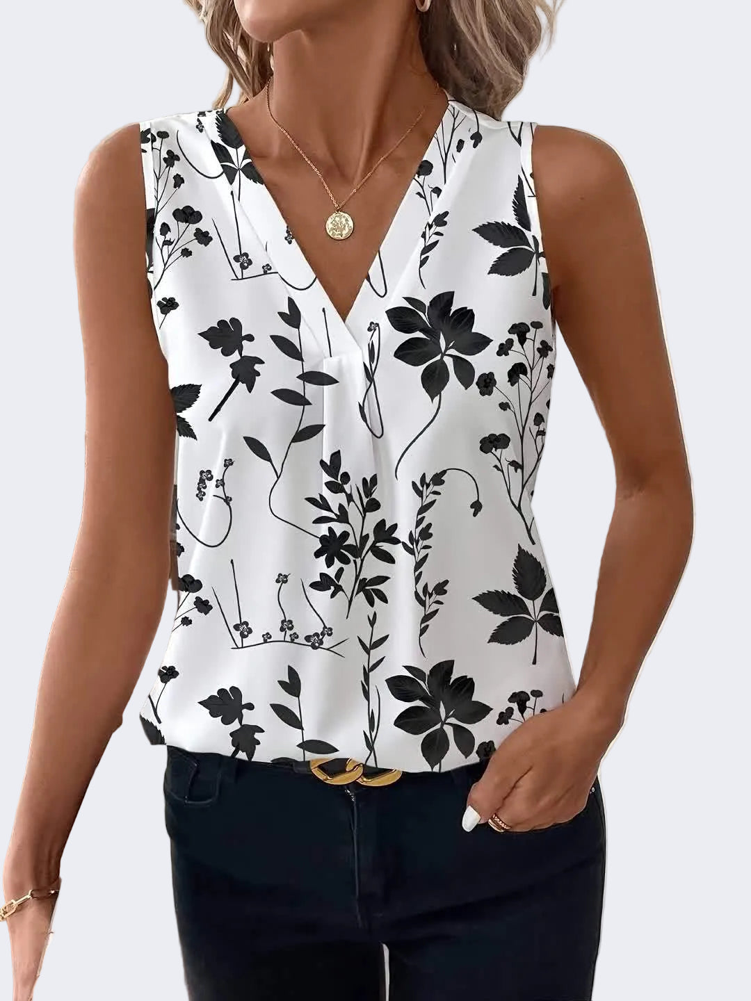 Top donna chic con motivo floreale, stile casual per ufficio e tempo libero