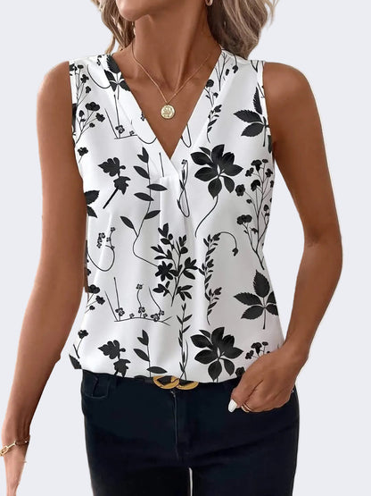 Top donna chic con motivo floreale, stile casual per ufficio e tempo libero