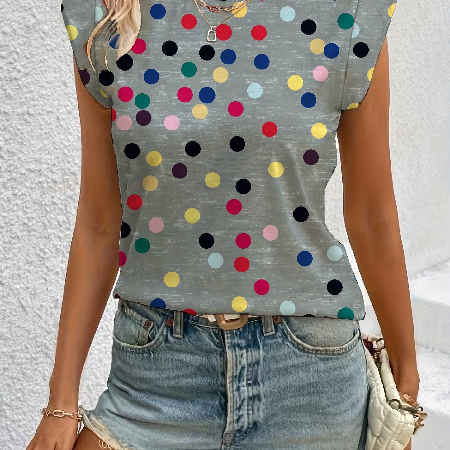 Débardeur tendance à pois multicolores pour femme – Style décontracté et moderne