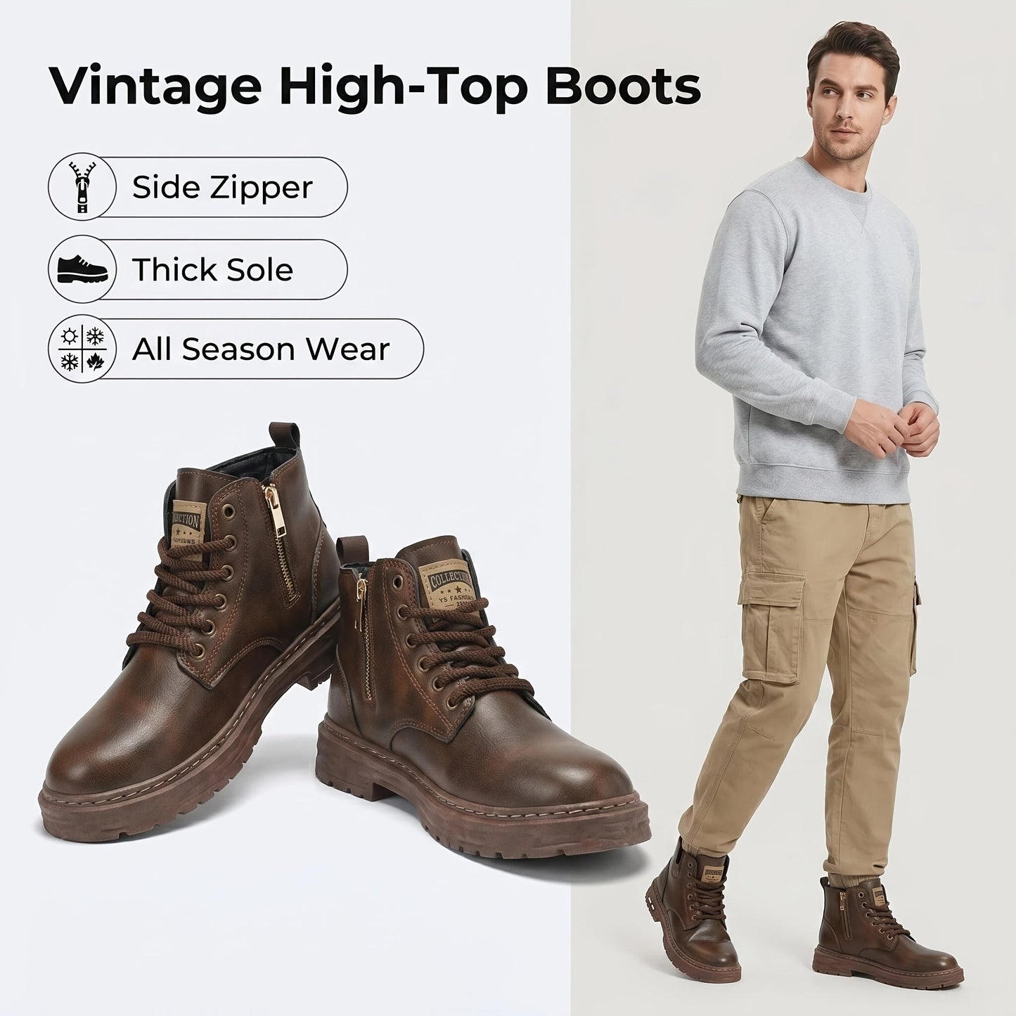 Bottes montantes homme noires à lacets et semelle épaisse