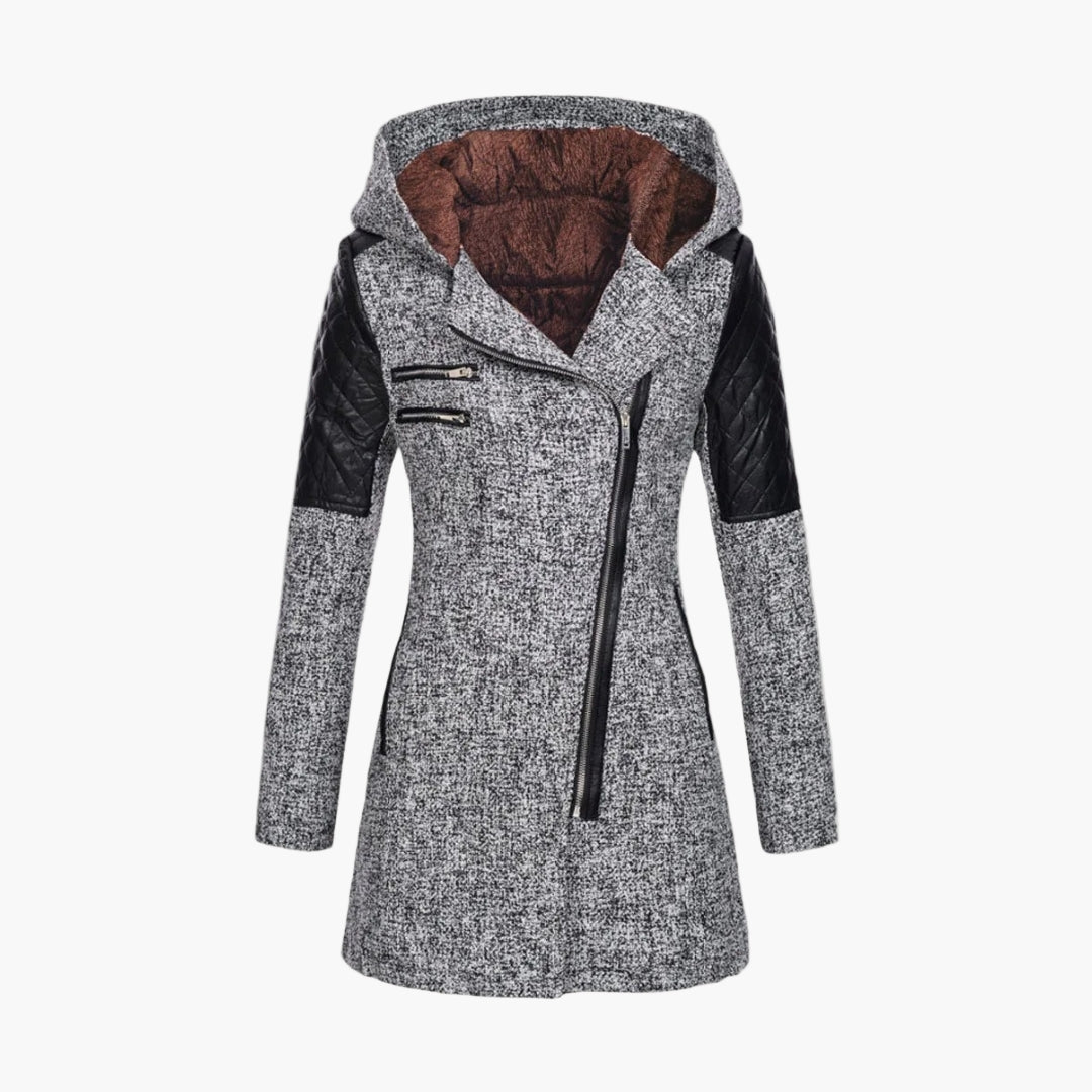 Abrigo de mujer estilo tweed con capucha, elegante y moderno para el invierno