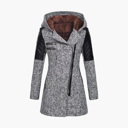 Abrigo de mujer estilo tweed con capucha, elegante y moderno para el invierno