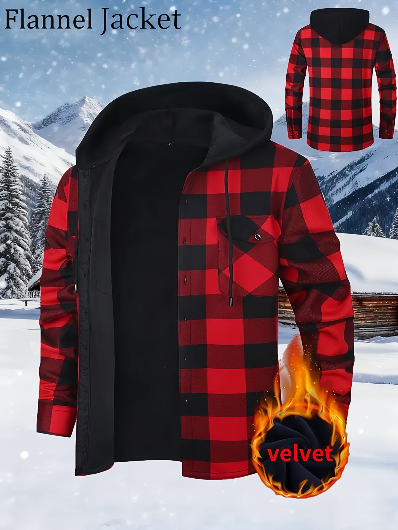 Chemise à Carreaux Homme avec Capuche, Doublure Chaude, Manches Longues