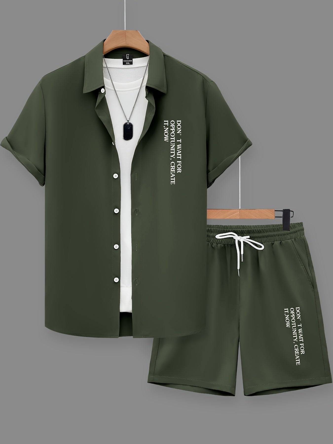 Ensemble casual d'été pour homme avec chemise à boutons et short, style urbain citation motivationnelle