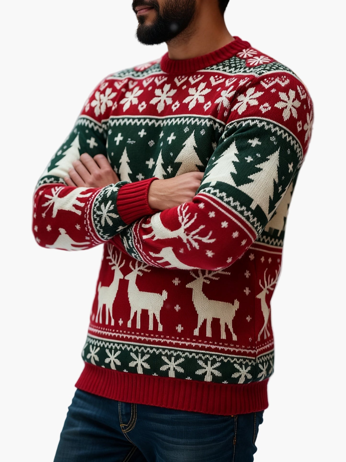 Męski sweter świąteczny z festiwalowymi wzorami na święta i zimę