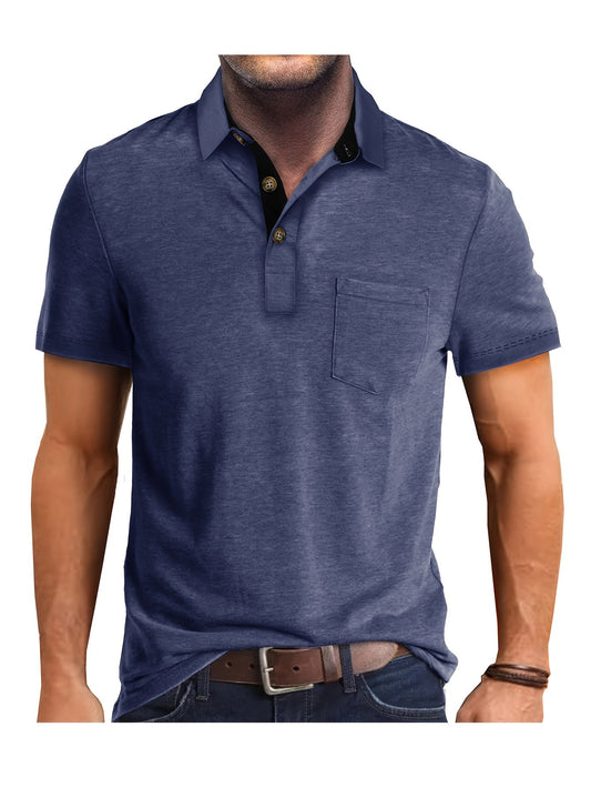 Polo décontracté pour homme à poche poitrine, style élégant pour usage quotidien ou bureau