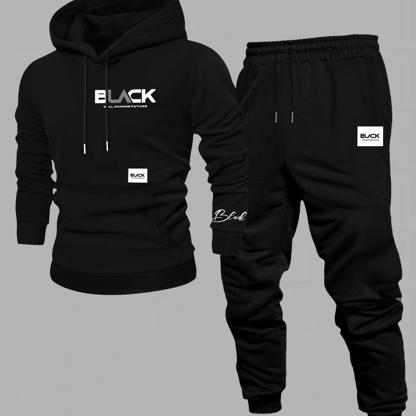 Ensemble Survêtement Homme Capuche et Pantalon Jogging Uni avec Cordon