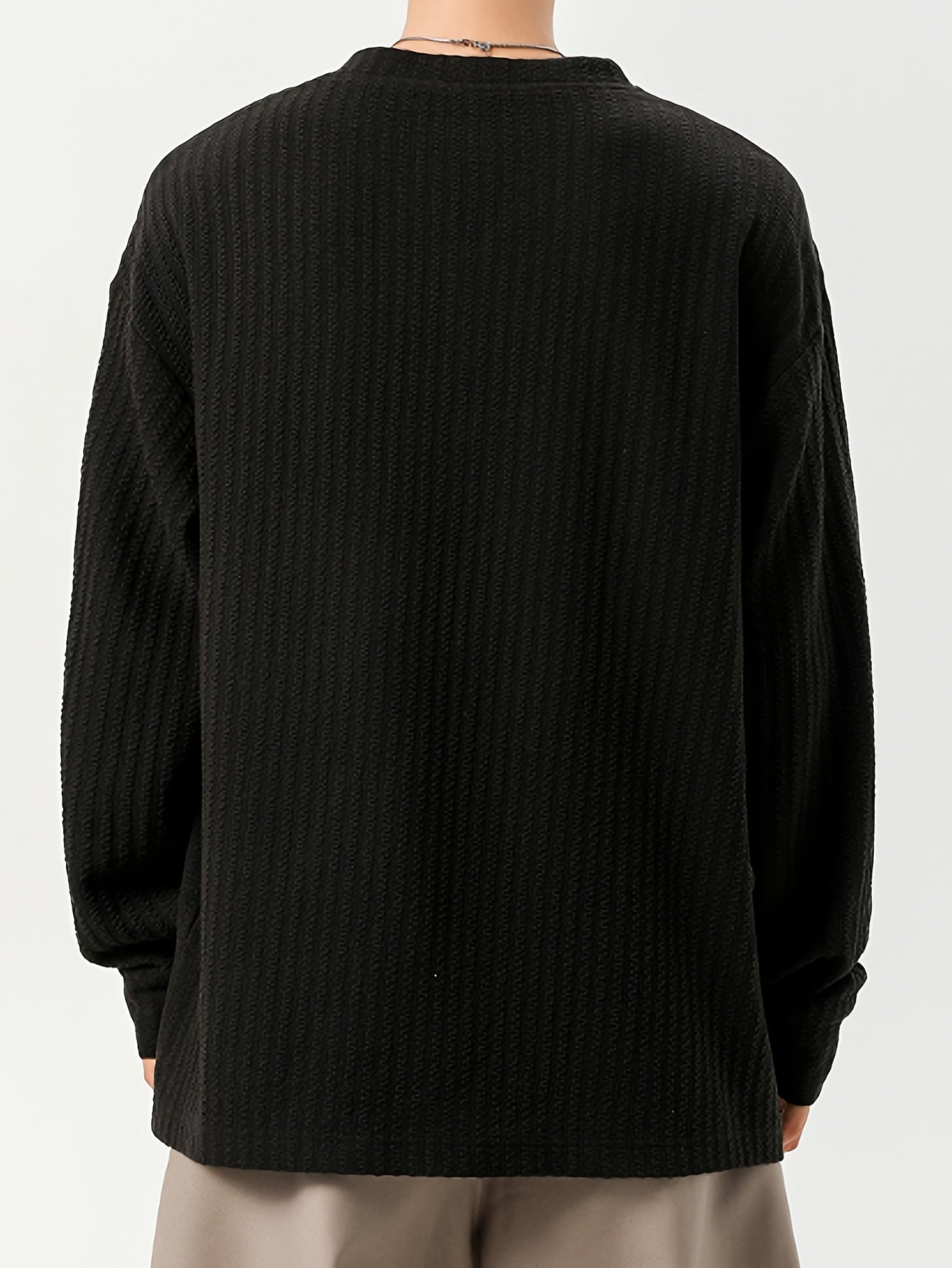 T-shirt Homme Manches Longues Texture Texturée Col V Doux Couleur Unie