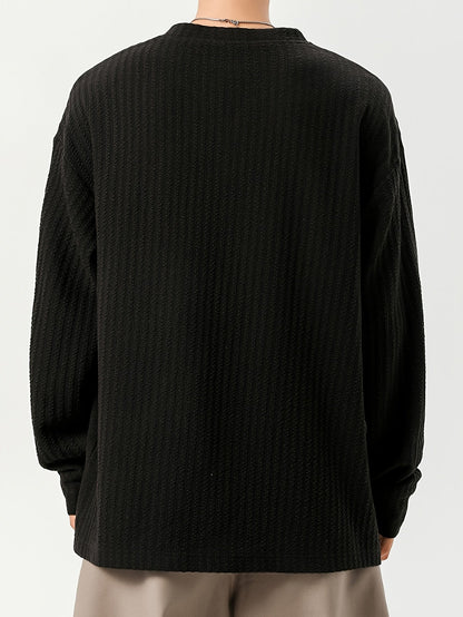 T-shirt Homme Manches Longues Texture Texturée Col V Doux Couleur Unie