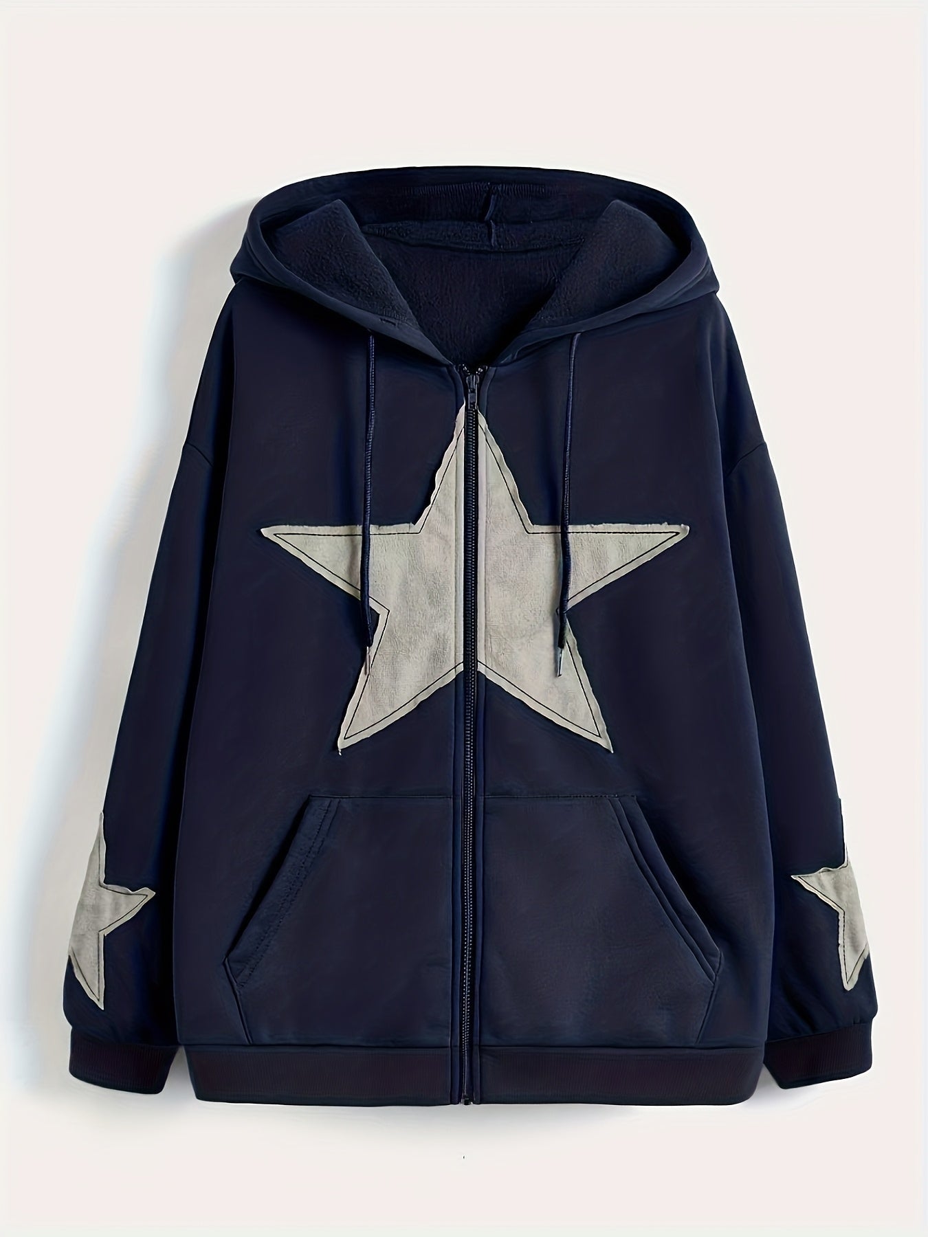 Sweat à capuche zippé marron avec motif étoile gris délavé