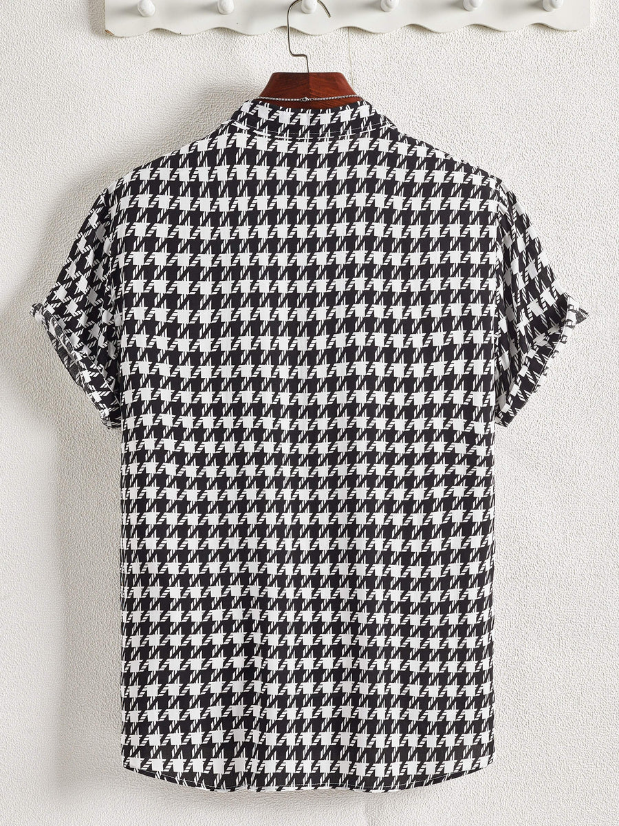Men's Short Sleeve Resort Shirt with Geometric Print - Casual Urban Style