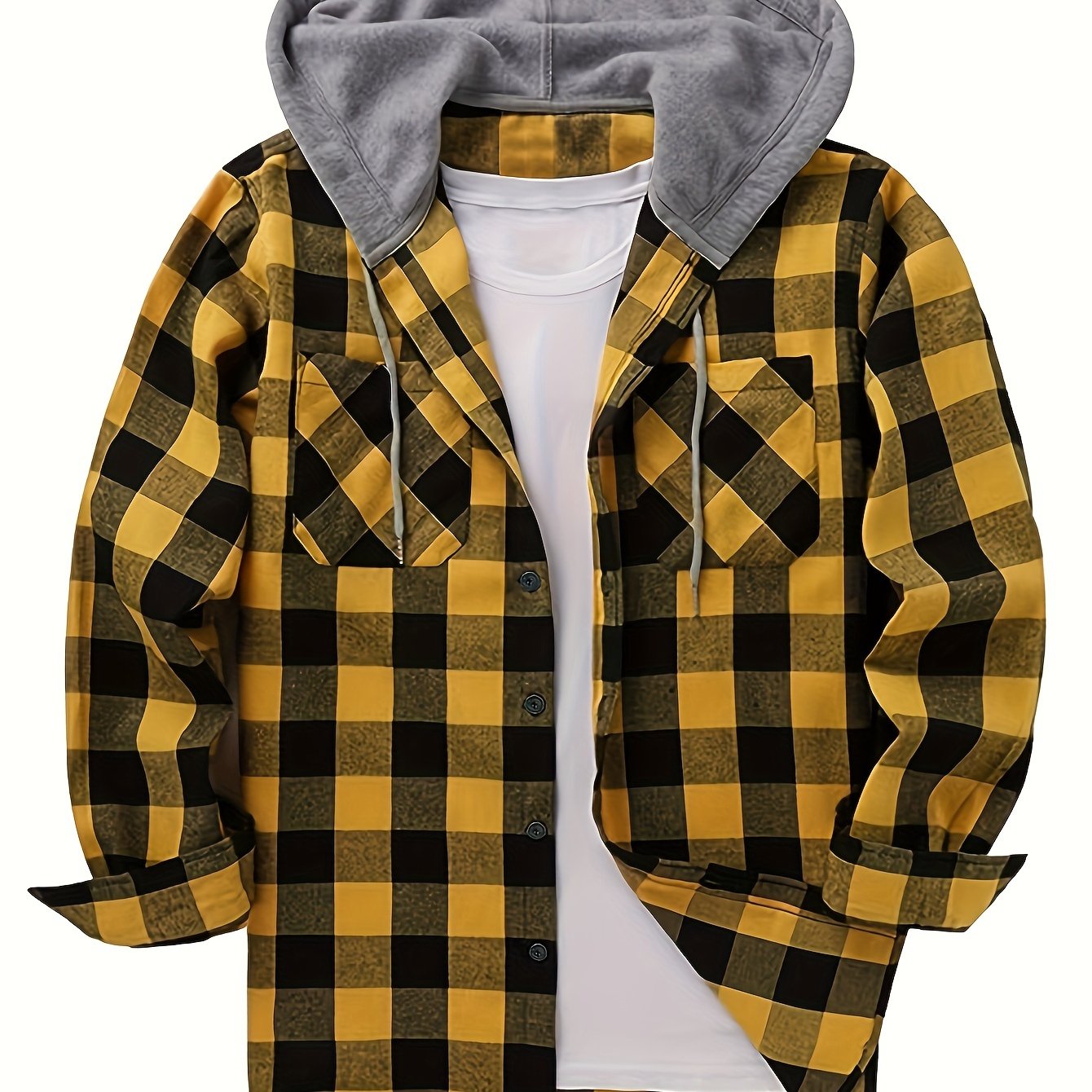 Chemise à carreaux homme à capuche amovible motif bûcheron