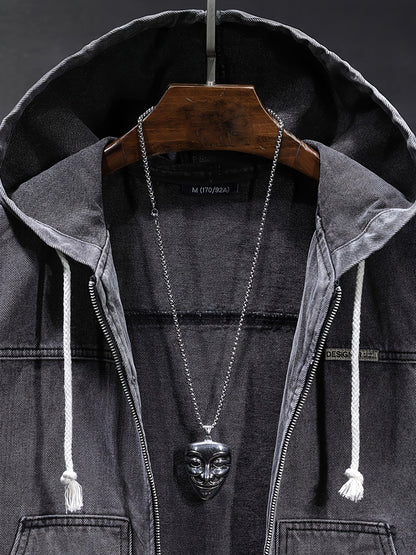 Veste sans manches à capuche pour homme en denim noir délavé